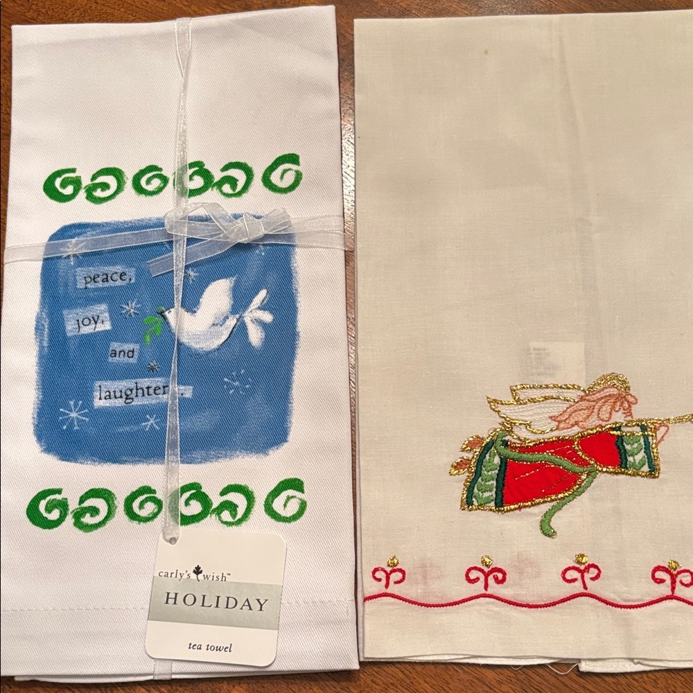 Holiday Tea Towels with Dove and Angel Designs